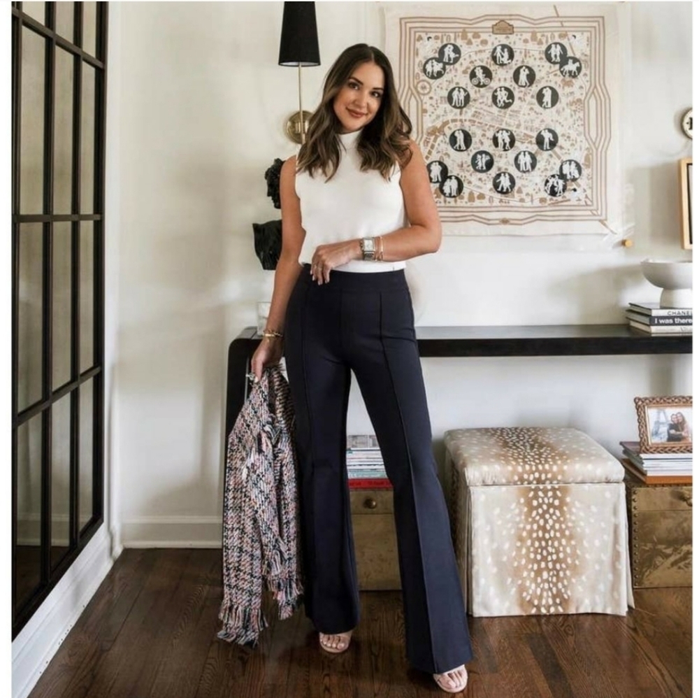 SPANX The Perfect Pant, Hi-Rise Flare Black Wide Leg Ponte Knit Size Small